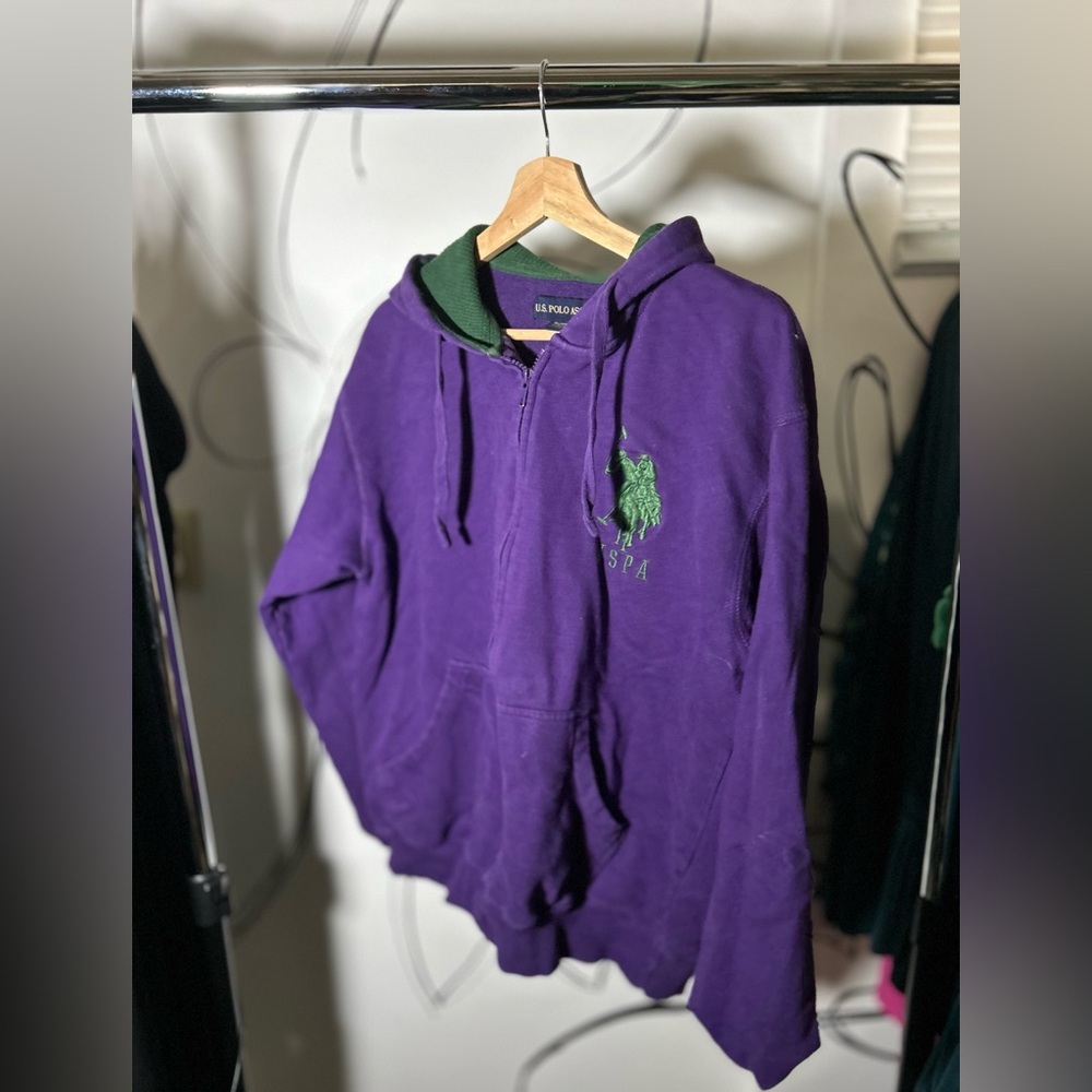 U.S. Polo Assn. Purple Hoodie w/ Green Appliqué Logo + Lined Hood Size Small - Picture 1 of 6